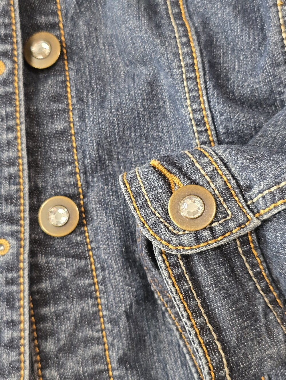 dressbarn Dark Blue Denim Jacket with Gold Stitching - Picture 8 of 9